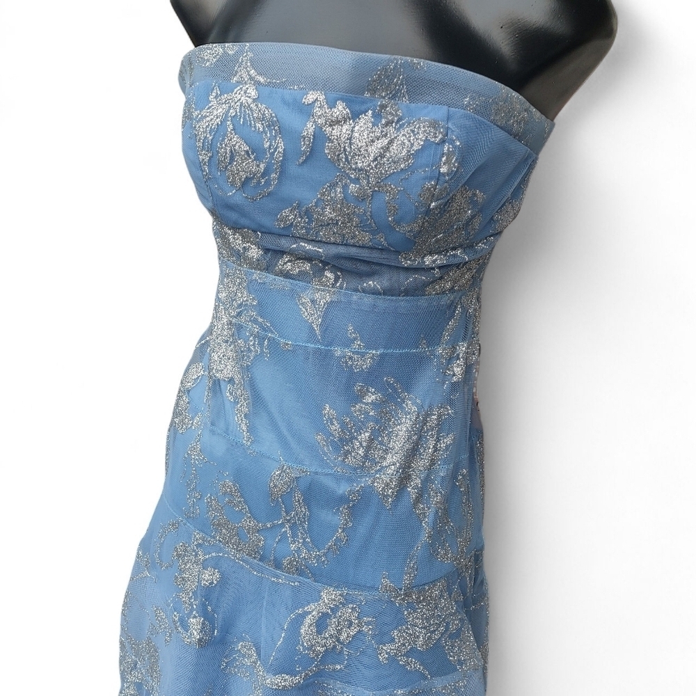 Reign On Strapless Ice Blue and Silver Formal Dress Prom Homecoming Sz 3/4 NWT - Picture 3 of 12